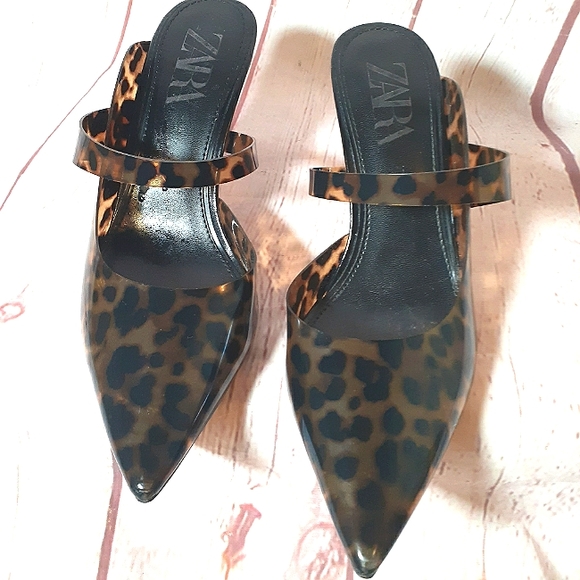 Zara Tortoise Shell Plexi Strap Heeled Mules 6/36 - Picture 4 of 7